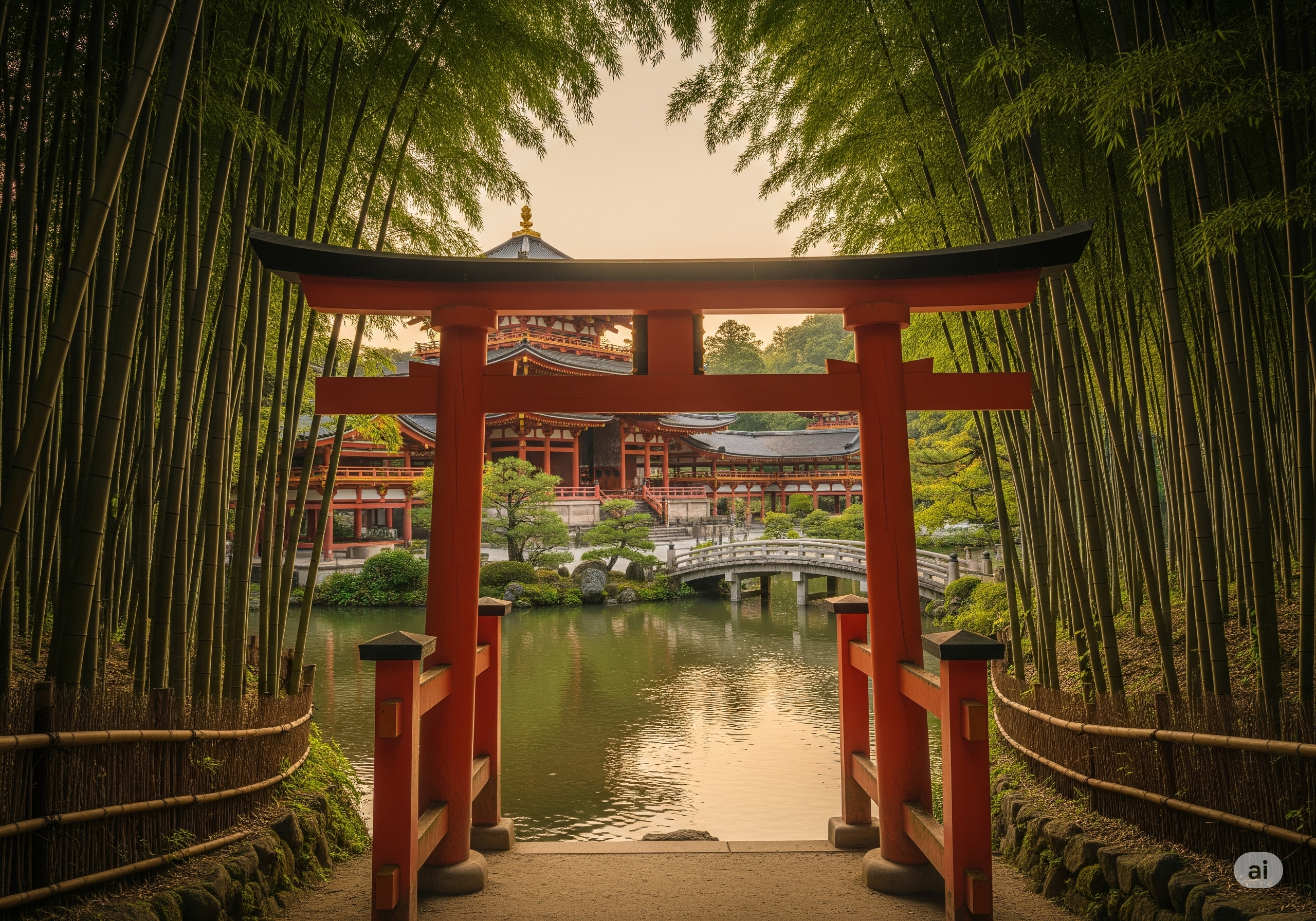 京都の竹林と寺院